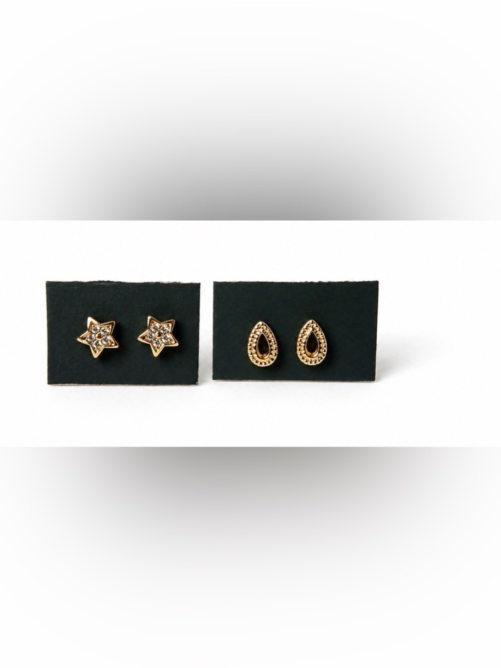 Gold Tone Rhinestone Star & Teardrop Stud Earrings Set Dainty Minimal